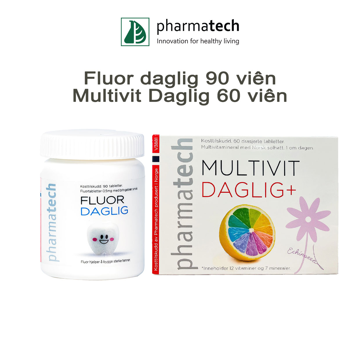 Combo viên uống bảo vệ sức khỏe Vitamin tổng hợp Multivit Daglig và Fluor Daglig Pharmatech