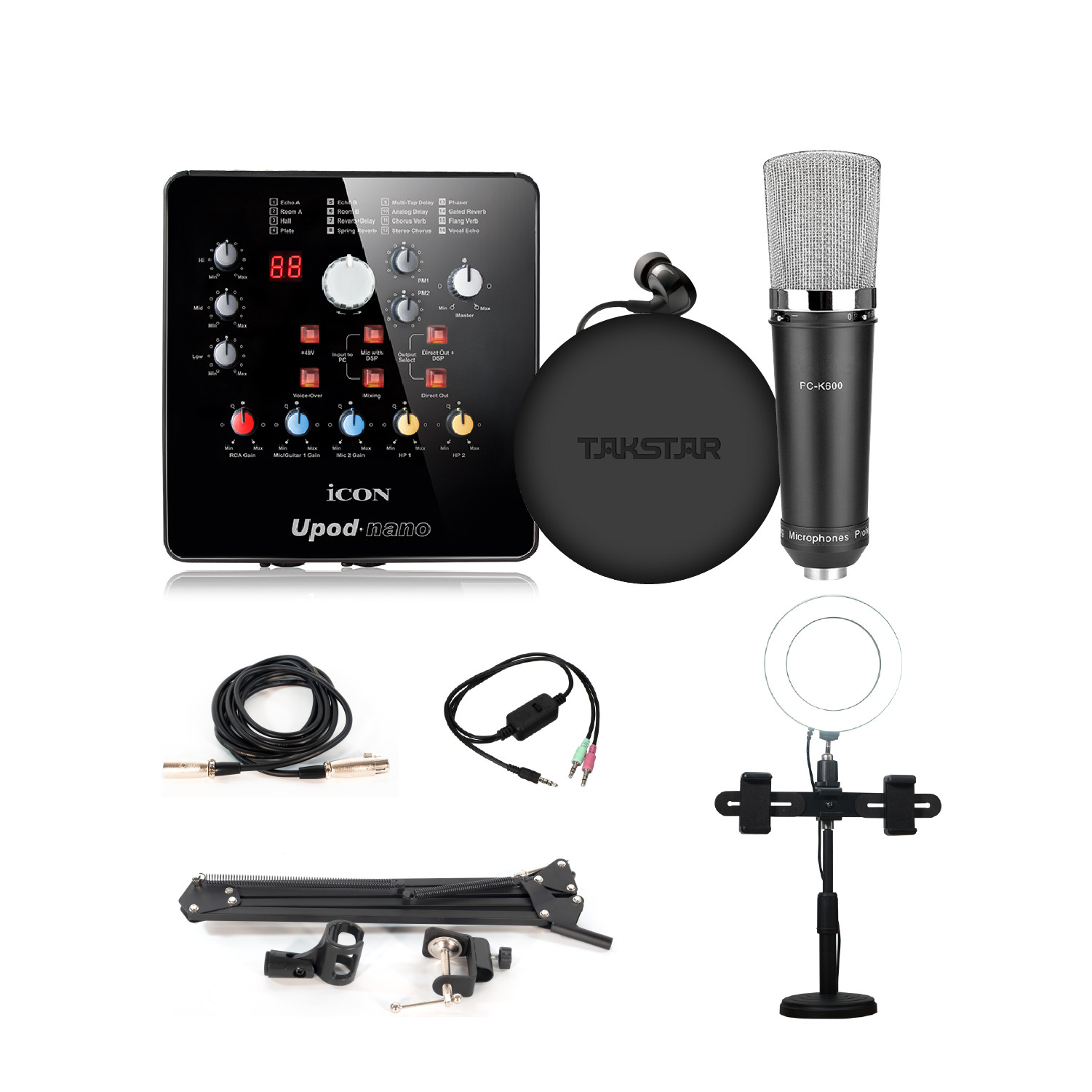 Combo thu âm, livestream souncard icon upod nano, mic PC-K600, tai nghe TS 2260 kèm đầy đủ phụ kiện - avstar - hàng chính hãng