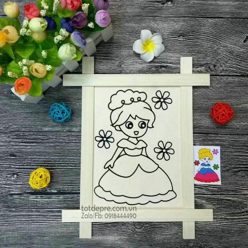 Tranh gỗ có hình  kèm màu và cọ cho bé tập tô