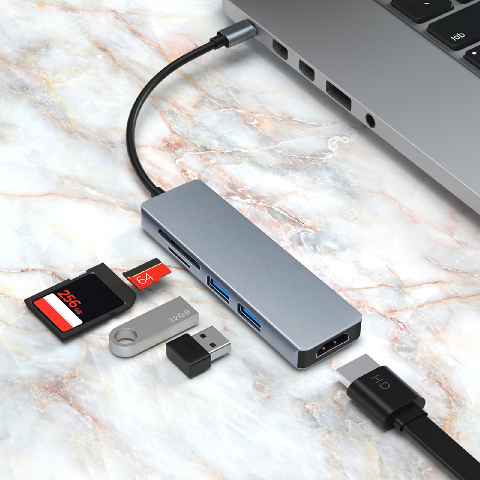 Bộ Chuyển Đổi Tc18 5 Trong 1 Hub USB Loại C Sang HD USB 3.0 Đồ Đọc Thè TF Dành Cho Máy Tính Xách Tay