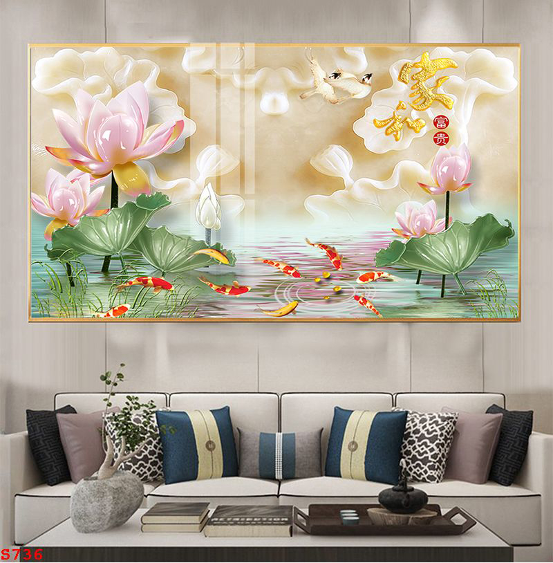 Tranh Canvas Cá Chép và Hoa Sen Sang Trọng - Tranh Treo Tường Phòng Khách