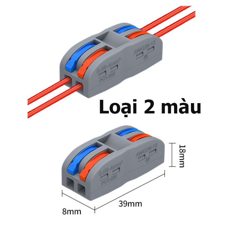 Cút nối dây điện nhanh PCT 222, jack nối dây điện, đầu nối, cốt nối dây điện nhanh đủ loại tải 32A 7kw