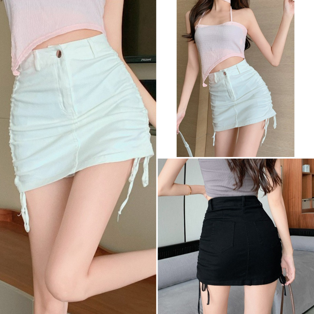 Chân váy nữ, chân váy jeans nữ rút dây 2 bên size S M L SKUCV-08A