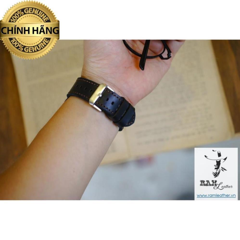 DÂY DA BÒ ĐEN KIỂU ĐỨC DÀNH CHO APPLE WATCH + RAM BUNDSTRAP B1 BLACK - HÀNG CHÍNH HÃNG