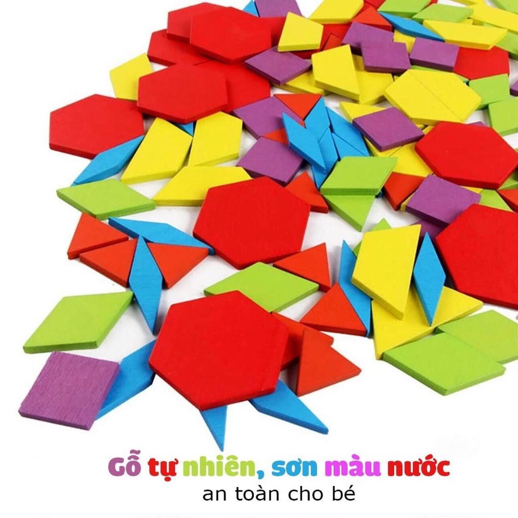 Bộ đồ chơi cho bé - Bộ xếp hình sáng tạo Pattern Block bằng gỗ 155 chi tiết và 24 hình