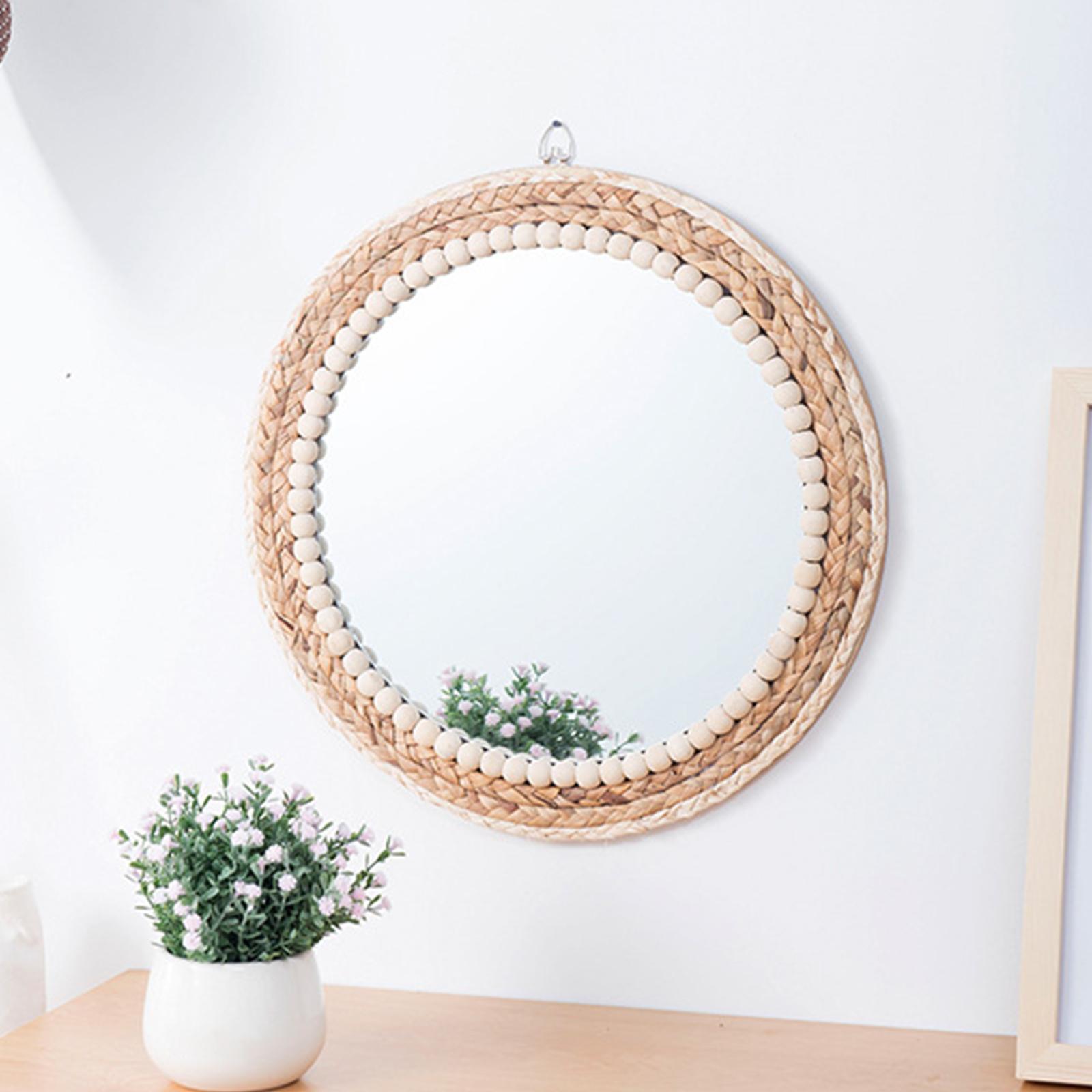 Hanging Wall Mirror,Art Ornament Beads Round Decorative Mirror,Art Ornament for Apartment Home Bedroom Living Room
