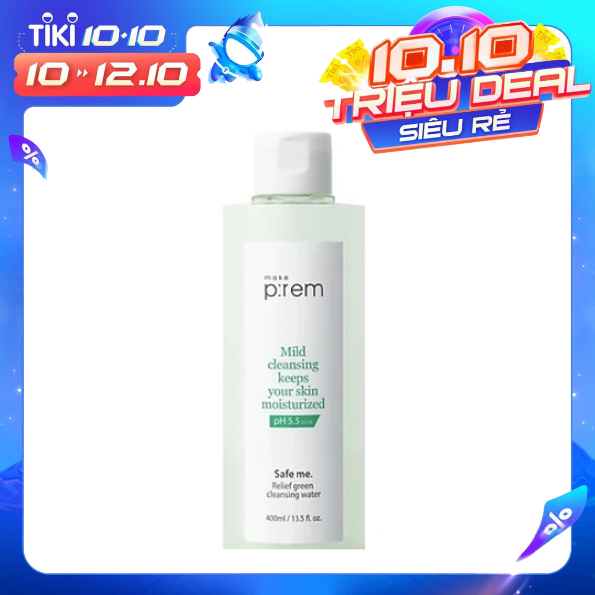 Nước Tẩy Trang Make P:Rem Safe Me. Relief Green Make Prem Cleansing Water Dịu Nhẹ Hàng Chính Hãng 100ml