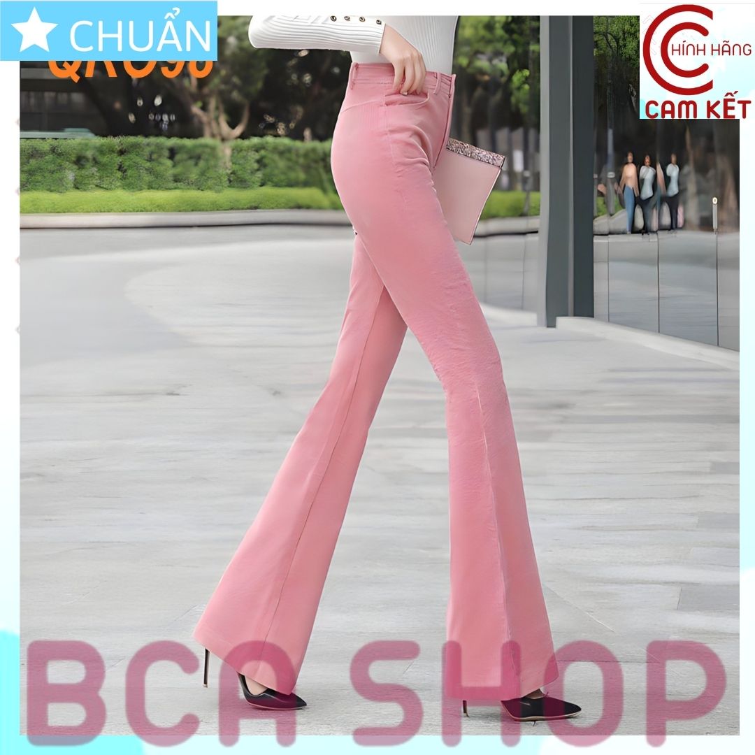 Quần Jean Nữ Ống Loe QRO98 ROSATA tại BCASHOP Dáng Dài, Lưng Cao 1 Nút, Phom Chuẩn, Chất Liệu Jean Cao Cấp Màu Hồng Cực Ngọt