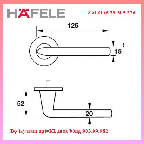 Bộ tay nắm gạt=KL,inox bóng 903.99.982