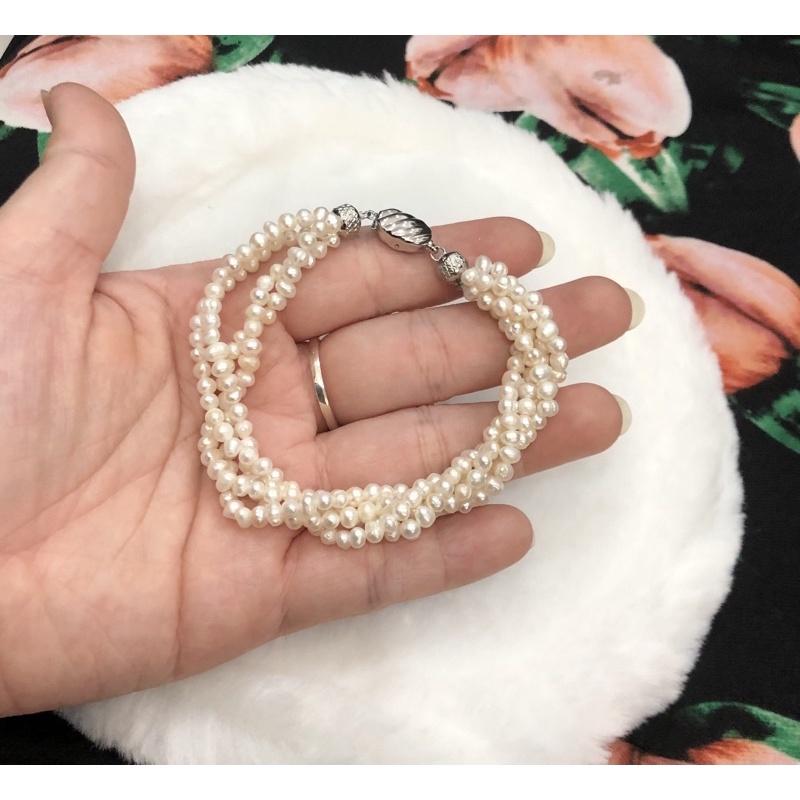 Vòng Tay Bạc Xoắn 4 Sợi Size Hạt 2 Ly, Vòng Tay Ngọc Trai Nước Ngọt Tự Nhiên Vintage - Trường Thịnh Ngọc Trai
