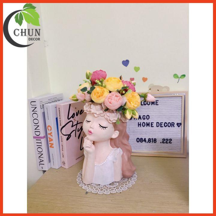 Bình hoa cô gái (cắm sẵn hoa) trang trí nhà cửa, cửa hàng, văn phòng nhiều mẫu
