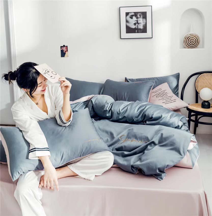 Bộ Chăn Ga Gối Lụa Tencel 60s Đơn Sắc LIDACO Cao Cấp - Ghi Phối Ga Hồng - TẶNG VỎ GỐI ÔM COTTON