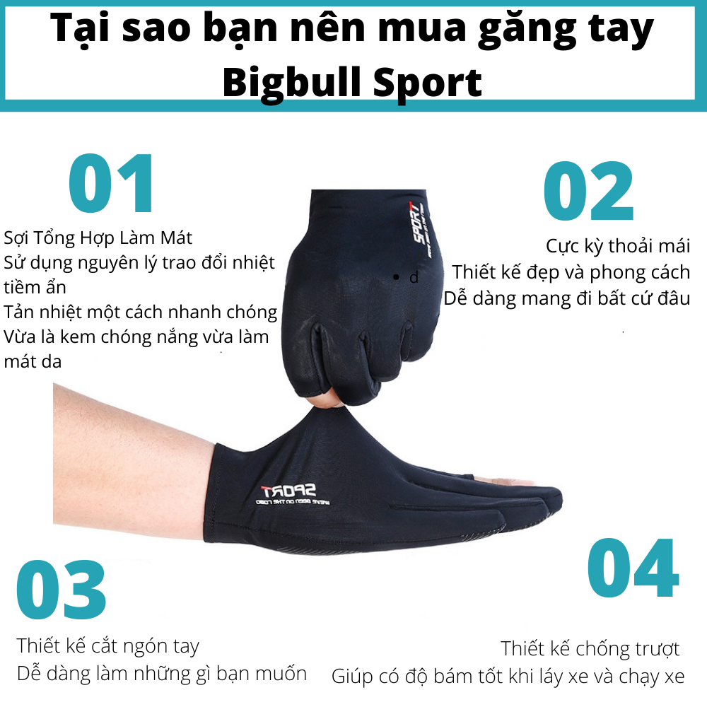 Găng Tay Cắt Ngón Bigbull Dòng Sản Phẩm Sport nhiều màu Gym Thời Trang | Găng Tay Đi Phượt, Bao Tay Chạy Xe Máy, Xe Đạp | Bao Tay Cắt Ngón Bảo Vệ Bàn Tay Đa Năng - Sử dụng điện thoại thông minh dễ dàng
