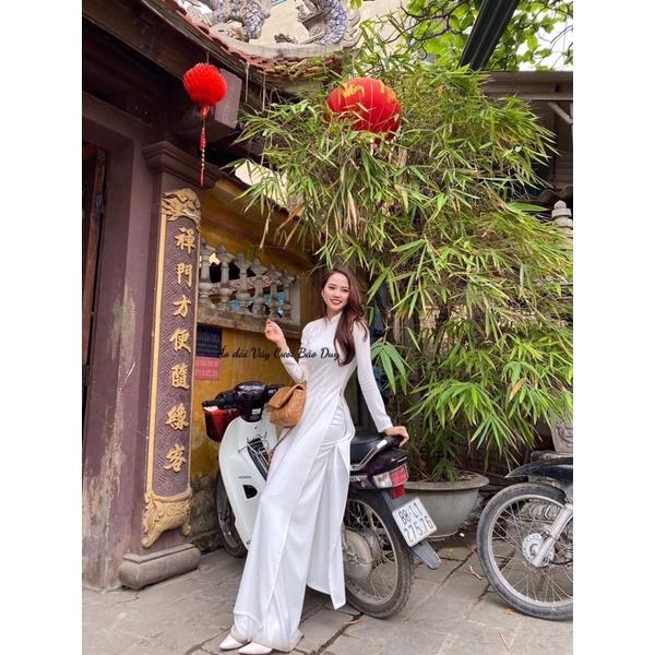 Áo dài trắng lụa bóng cát nhẹ siêu đẹp