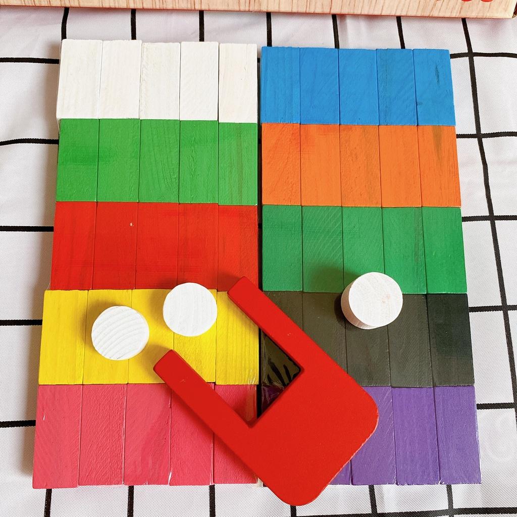 Combo bộ đồ chơi Domino 100 thanh gỗ màu sắc - Đồ chơi xếp hình, sáng tạo cho bé