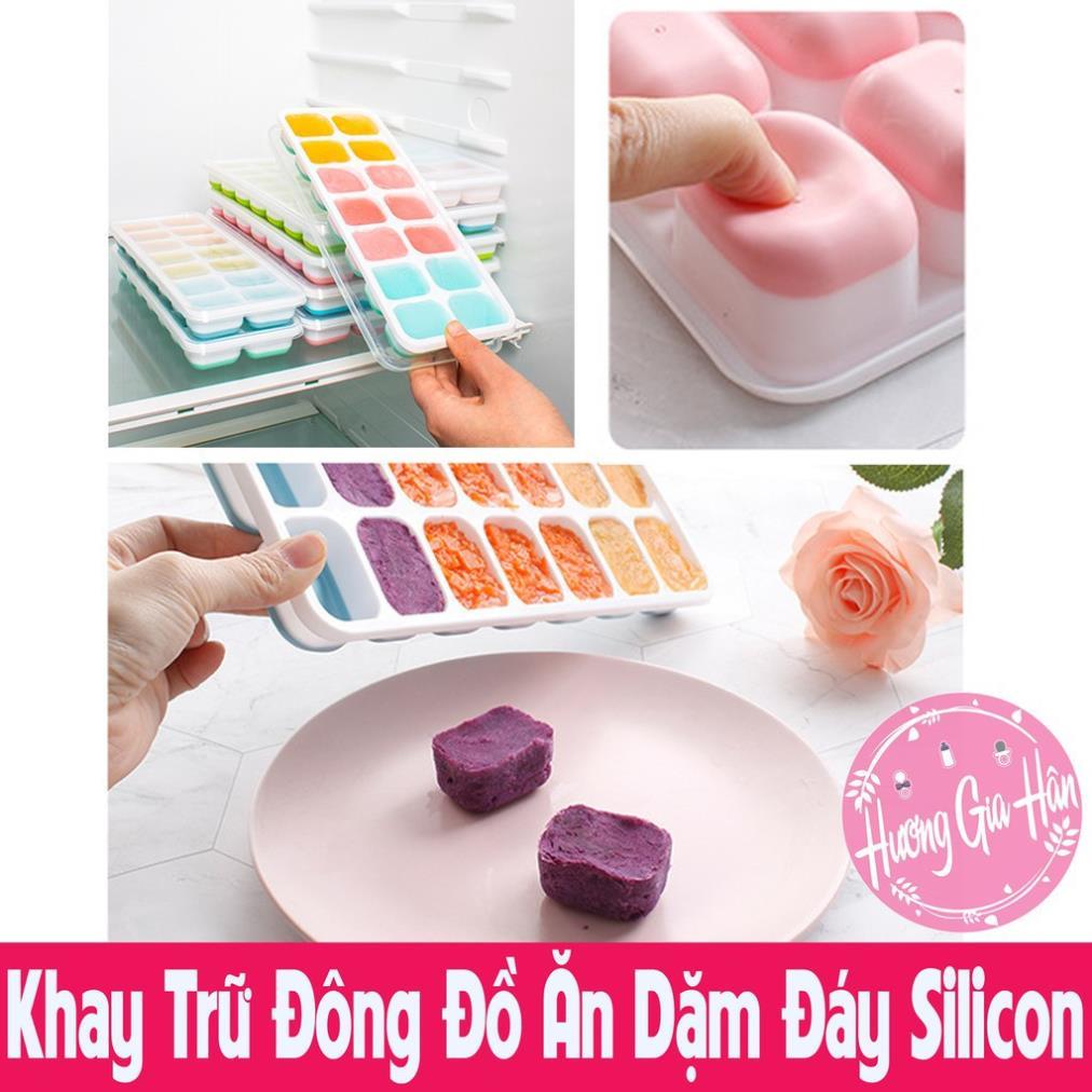 Khay Trữ Đông, Bảo Quản Đồ Ăn Dặm, Khay Làm Đá Đế Silicon Có Nắp Đậy An Toàn Tiện Dụng