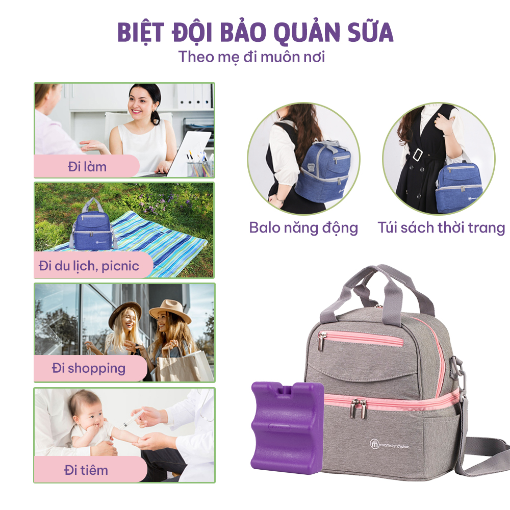 Combo Balo Bảo Quản Sữa Mẹ Mama’s Choice, Trọn Bộ Giữ Nhiệt Bình Sữa Đa Năng, Đựng Đồ Cho Mẹ Bé, Giữ Lạnh Lên Tới 14 Giờ