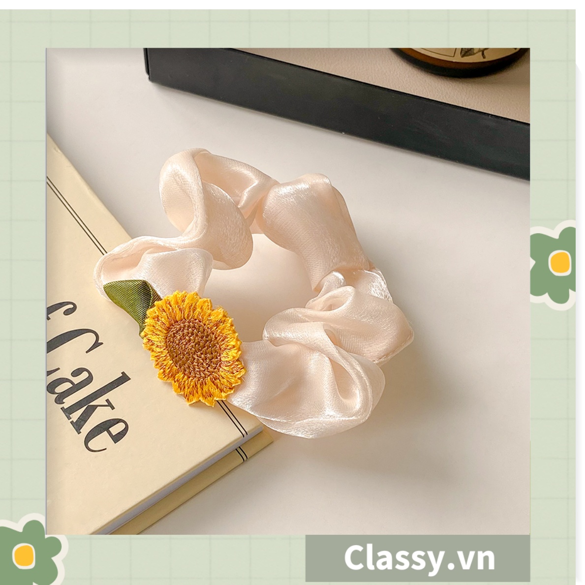 Dây cột tóc Classy, Scrunchies hoa hướng dương phong cách hàn quốc PK1575