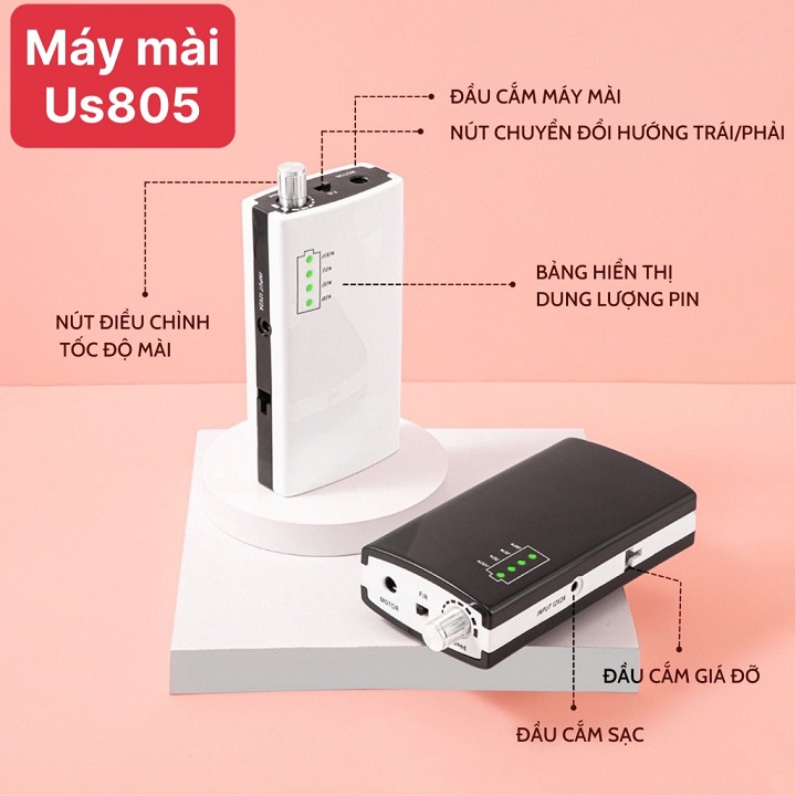 Máy mài móng tích điện US-805 công suất mạnh, chạy êm, pin trâu