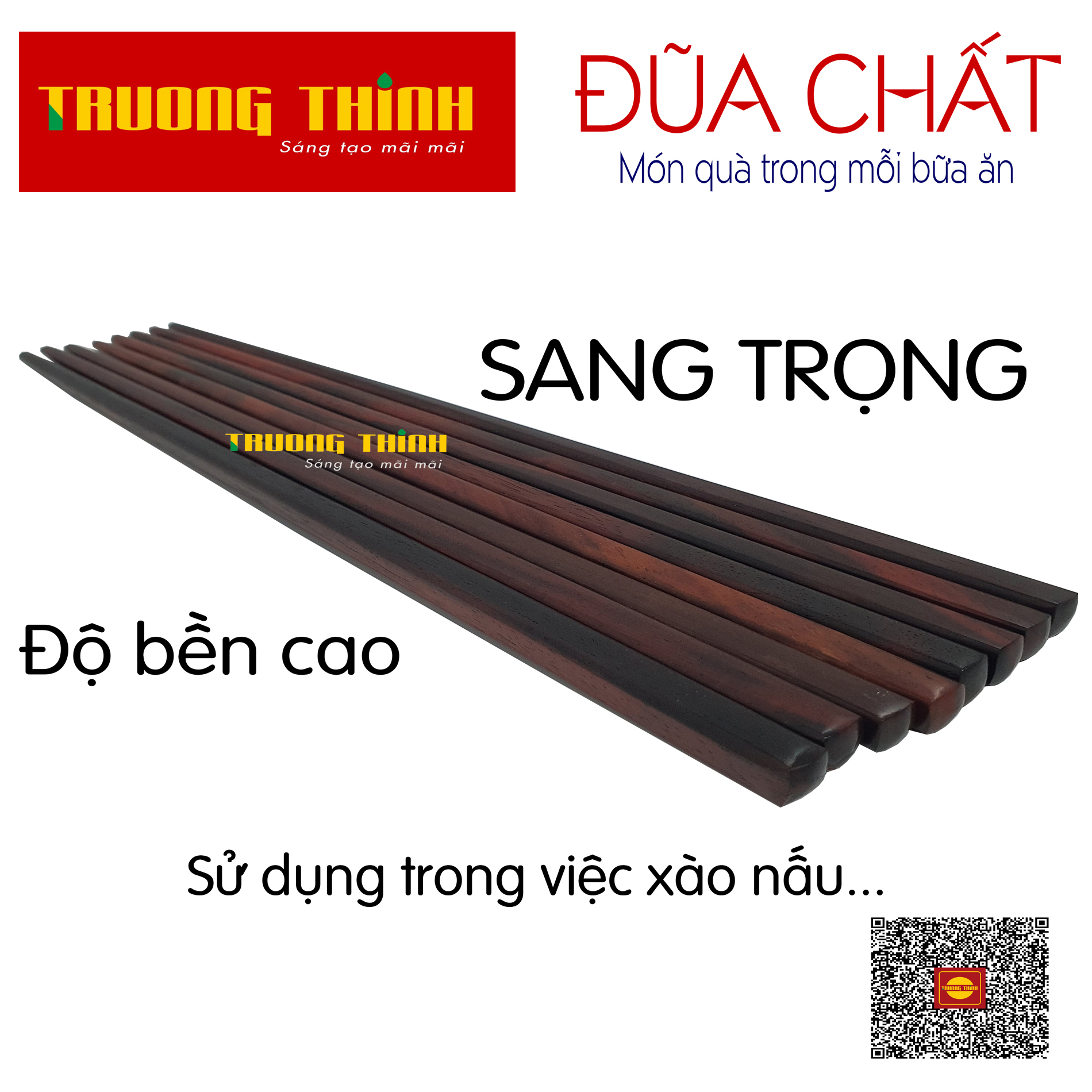 Đũa Xào Nấu Gỗ Trắc Trường Thịnh Sang Trọng Bền Đẹp Không Nấm Mốc - Dài 32 cm - 01 Đôi Vuông