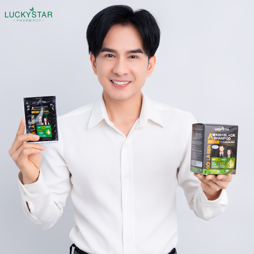 Dầu gội phủ bạc thảo dược cao cấp. Gội là đen LUCKY STAR chiết xuất nhân sâm và thảo mộc tự nhiên. Dầu gội nhuộm tóc giúp tóc đen tự nhiên, khỏe mạnh. Dầu gội đen tóc trong 10 phút ngay tại nhà, phiên bản mới có lược