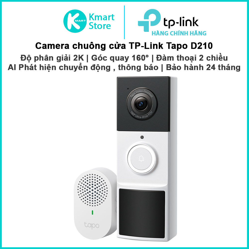 Camera Chuông Cửa TP-Link Tapo D210 | Hình ảnh 2K | Góc siêu rộng 160° | Đàm thoại 2 chiều | Bảo hành 2 năm | Hàng Chính Hãng