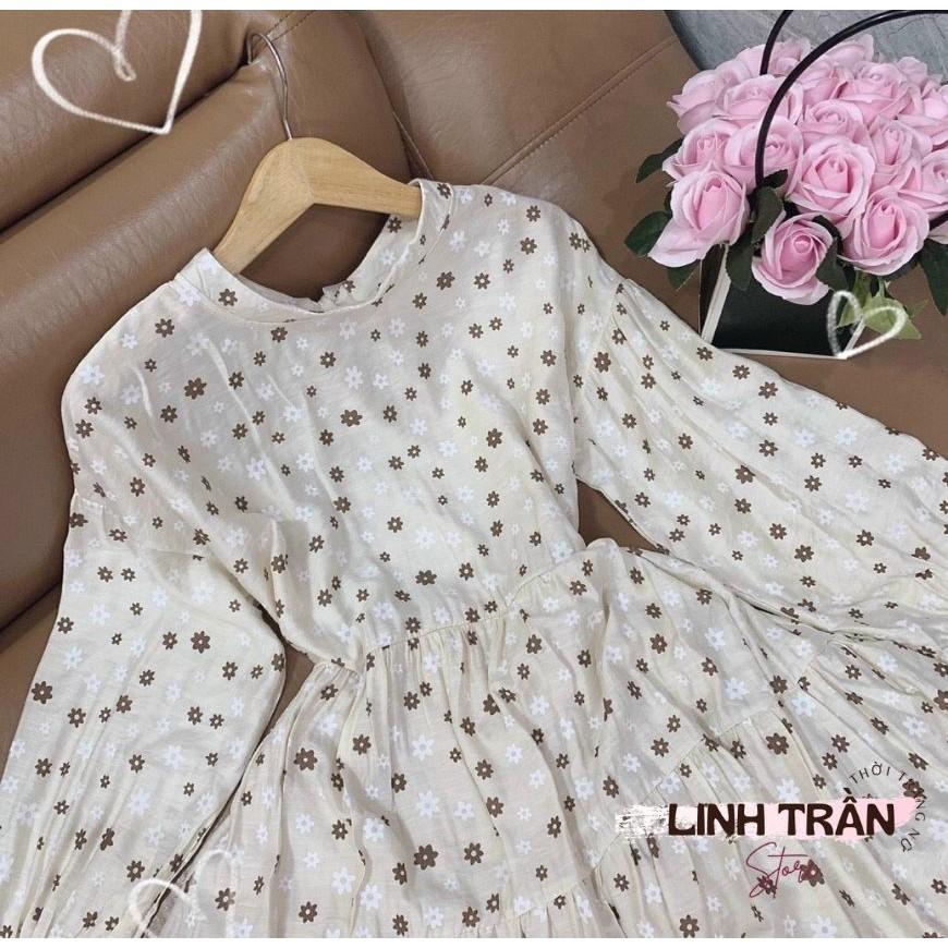 Đầm BabyDoll Hoa Nhí Cổ Tròn Váy Xòe Dáng BabyDoll Dài Tay Linh Trần Store