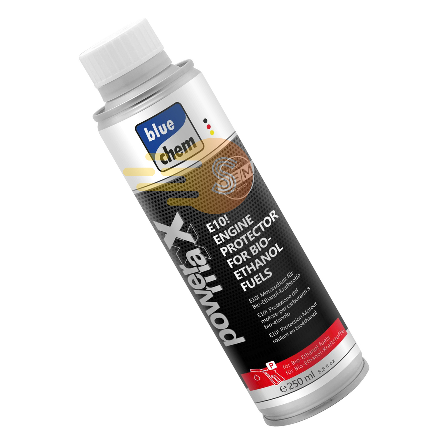 Phụ gia xăng E10 cho ô tô bảo vệ động cơ dùng nhiên liệu sinh học ethanol Bluechem 33468E 250ml – Tránh hiện tượng tách cồn, ổn định xăng, không tắt máy