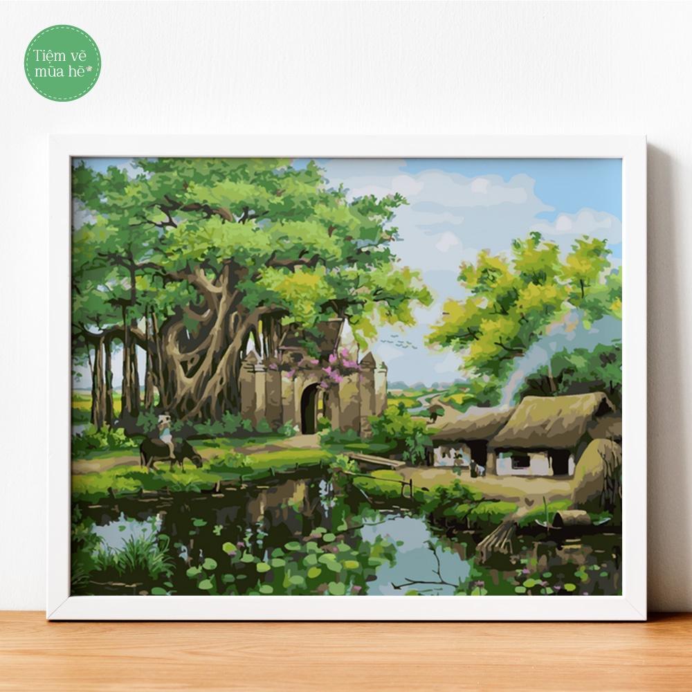 Tranh số hóa - Làng quê Việt Nam đã căng khung 40x50cm 28 màu