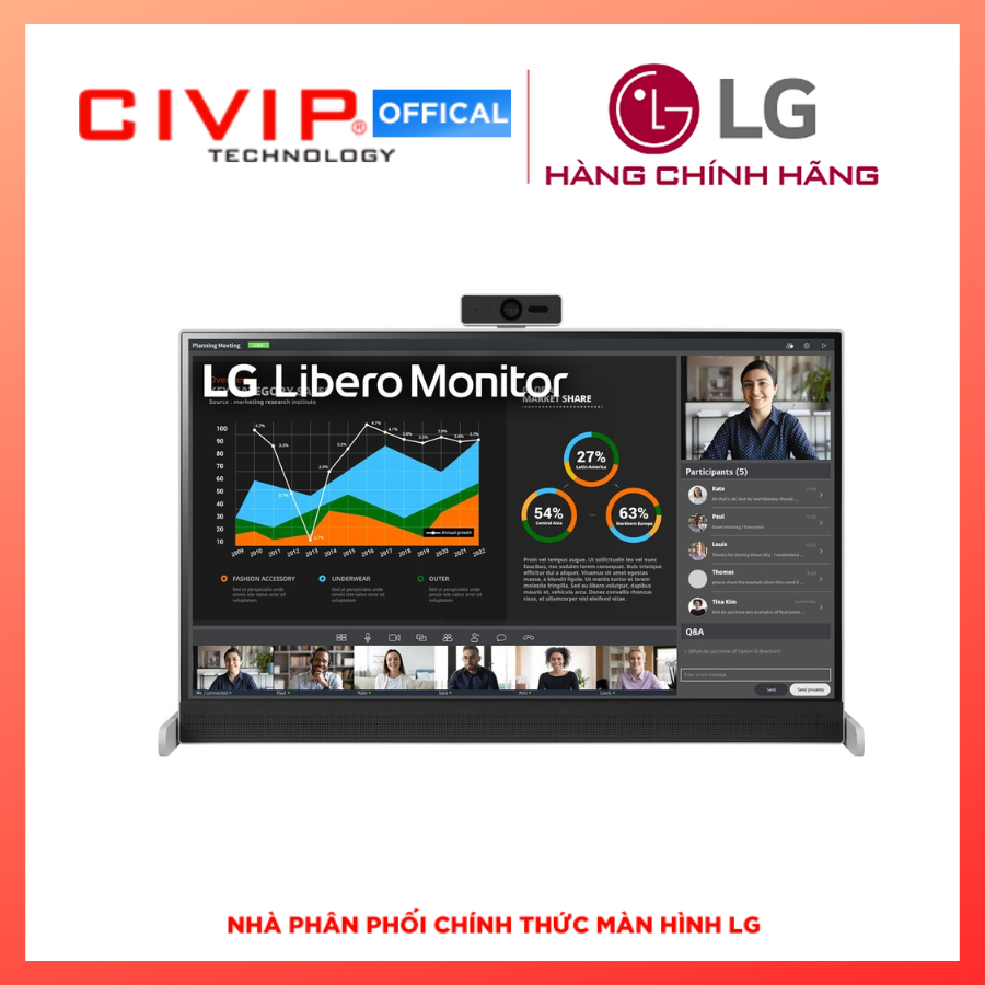 Màn hình máy tính LG QHD Libero 27 inch 27BQ70QC - tích hợp webcam Full HD, chân đế linh hoạt có thể để bàn hoặc treo tường - Hàng chính hãng