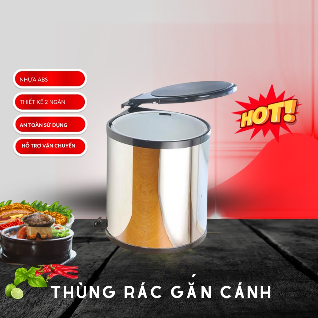 Thùng Rác Đơn Gắn Cánh Cao Cấp Eurotek Chất Liệu Nhựa Abs Không Độc Hại, Vỏ Bọc Ngoài Inox 304