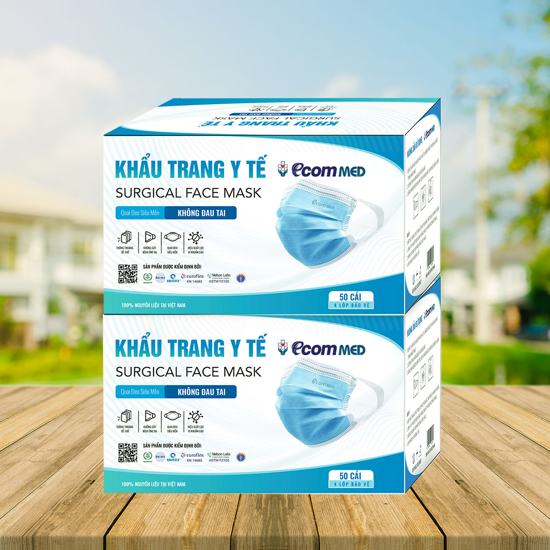 Combo 2 Hộp Khẩu trang Y tế EcomMed 4 lớp- SS.II thông thoáng dễ thở - Kháng khuẩn - (Hộp 50 cái) - Đạt chuẩn FDA