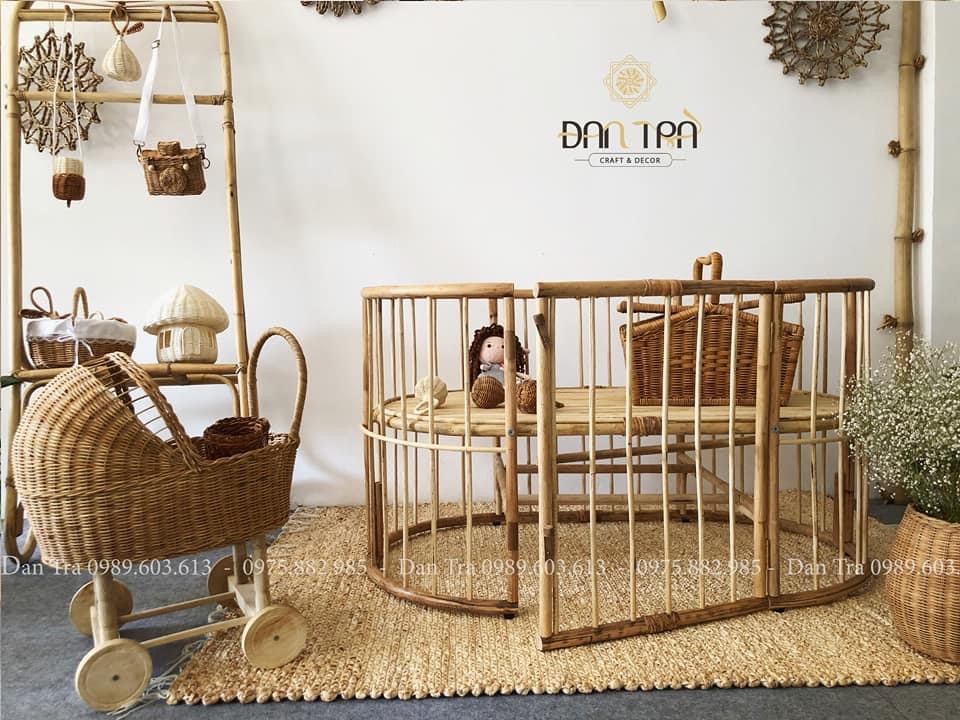 Cũi Mây An Toàn Cho Bé, Củi Mây, Nôi Mây Tre Truyền Thống Tự Điều Chỉnh Chiều Cao Khung, Mây Tre ĐAN TRÀ