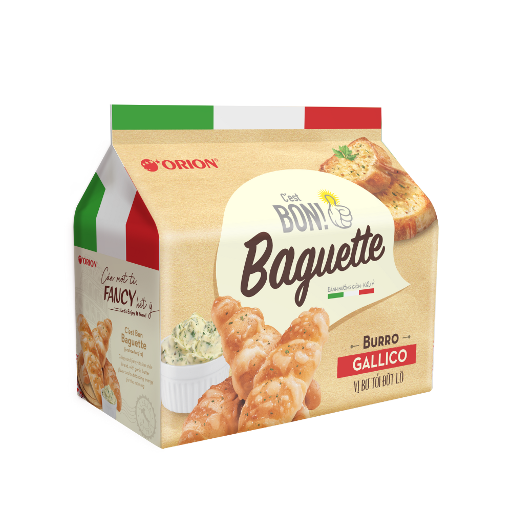 Combo 5 gói Bánh Nướng Giòn C'est Bon Orion Baguette Vị Bơ Tỏi Đút Lò