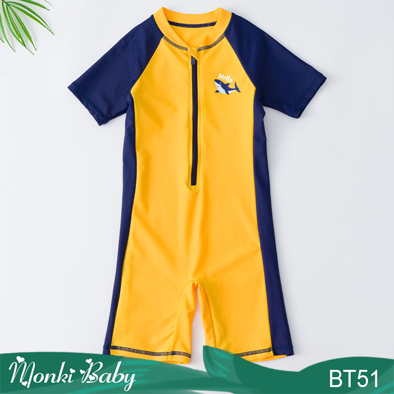 Đồ bơi liền thân bé trai, có size lớn đến 43kg (4-15 tuổi), dáng cộc tay liền quần short có khoá kéo trước, bộ bơi trẻ em chất lượng cao, chất bơi lạnh thân thiện với da, mềm mát mịn đẹp | BT51