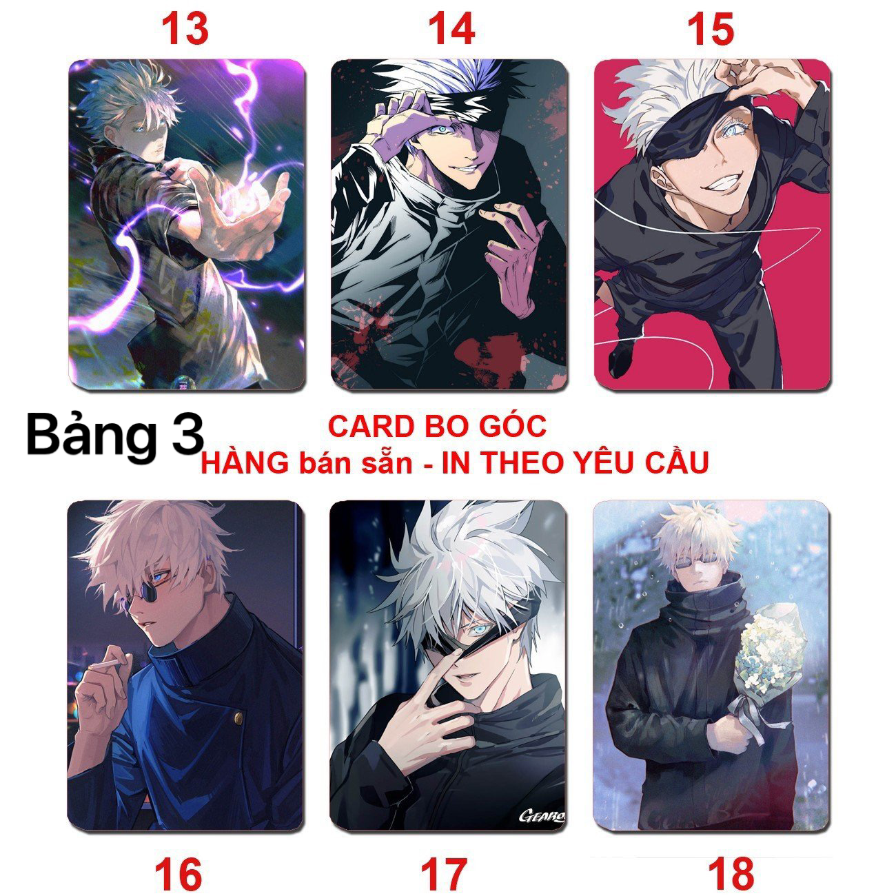 Card Gojo Satoru JuJutsu kaisen 6 ảnh khác nhau/ Thẻ card hình Gojo Satoru anime JuJutsu kaisen