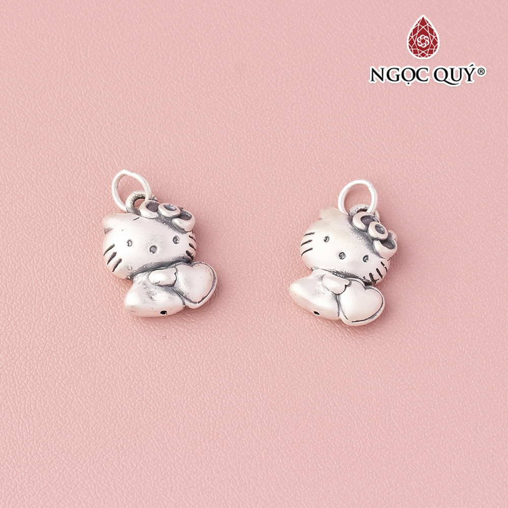 Charm treo hình mèo kitty ôm trái tim - Ngọc Quý Gemstones