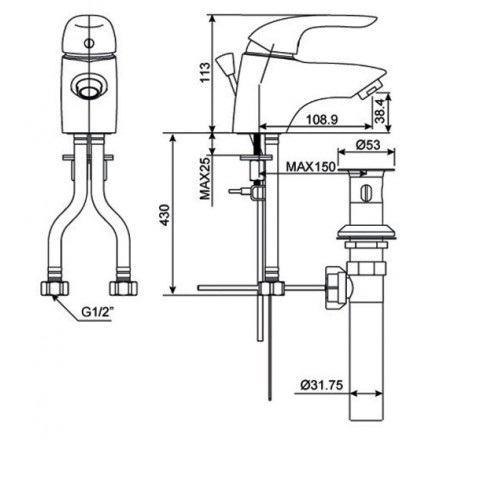 Vòi lavabo nóng lạnh  American Standard -Saga WF-1501 (bao gồm đầu xả ty)