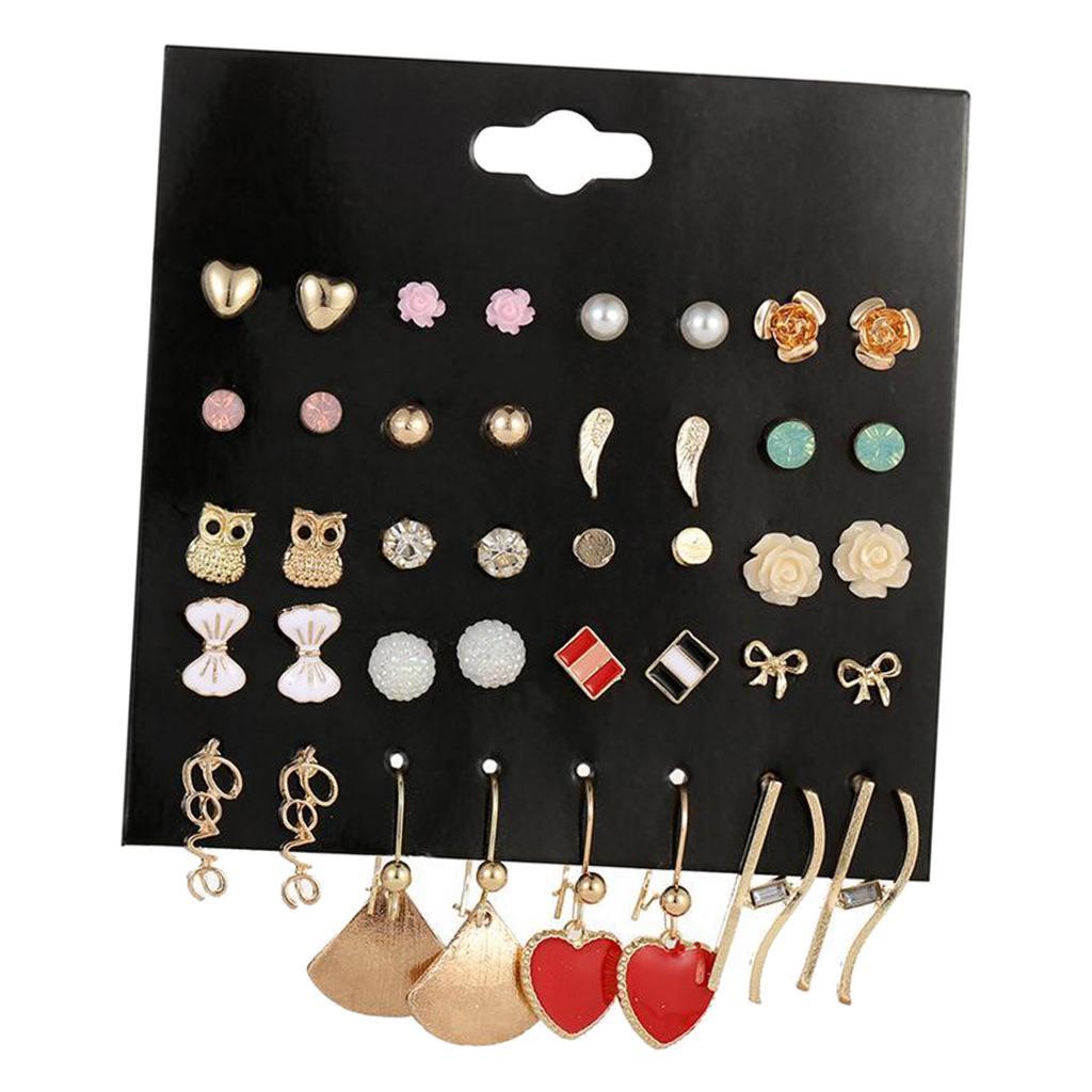 20 Pairs Earrings Stud Rhinestone Ear Drop Earrings Flower Earrings Stud