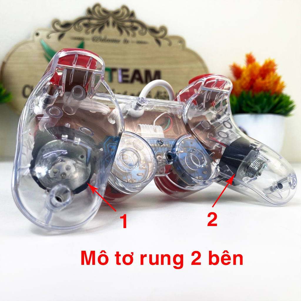 Tay Cầm Chơi Game PC Cổng USB Có Đèn Led Rung Joystick Trong Suốt Vinetteam SB-19 Chơi FO4/ Genshin/ Impact Pes 2022 - Hàng Chính Hãng