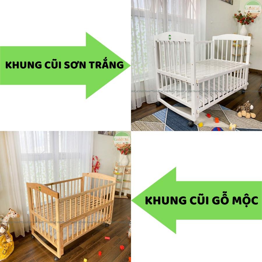 Nôi Cũi Gỗ Quế Nan Tròn Đa Năng Cho Bé GOLDCAT C8V Có Thể Kéo Dài Thành Giường Lớn Cho Trẻ từ 0-10 tuổi