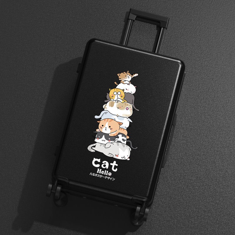 Vali Du Lịch Tay Kéo In Hình Mèo CAT Dễ Thương Chất Liệu Nhựa Nhám PC+ABS Dày Dặn Hàng Sẵn Kho Đủ Size 20/22/24/26 inch