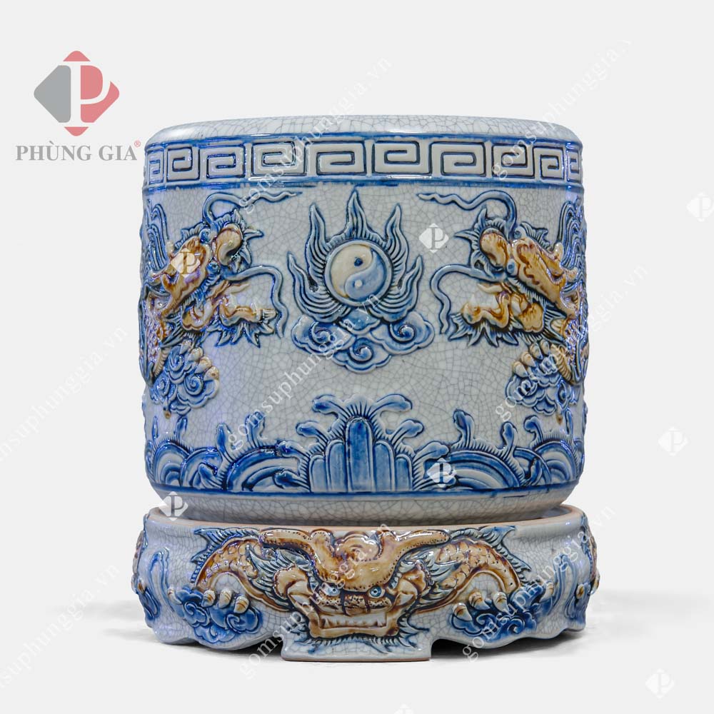 Bát hương Men Rạn Đắp Nổi họa tiết Rồng