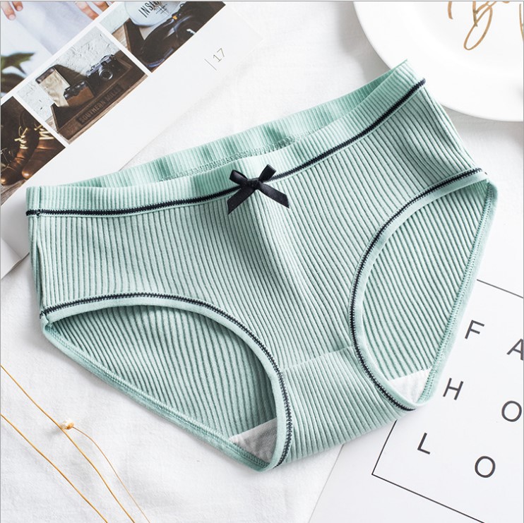 Set 5 Quần Lót Nữ Phối Viền Đen Đính Nơ Cotton Gân Tăm Kháng Khuẩn