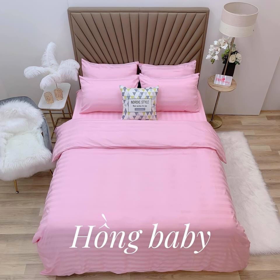 Bộ Chăn Ga Gối Cotton Họa Tiết Kẻ 3f Khách Sạn Cao Cấp Nhập Khẩu Nhiều Màu