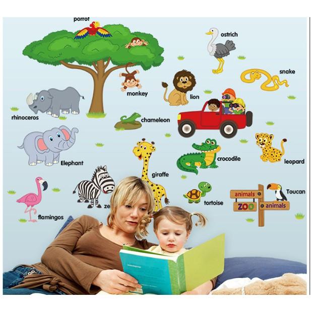 Decal dán tường Thú Tiếng Anh