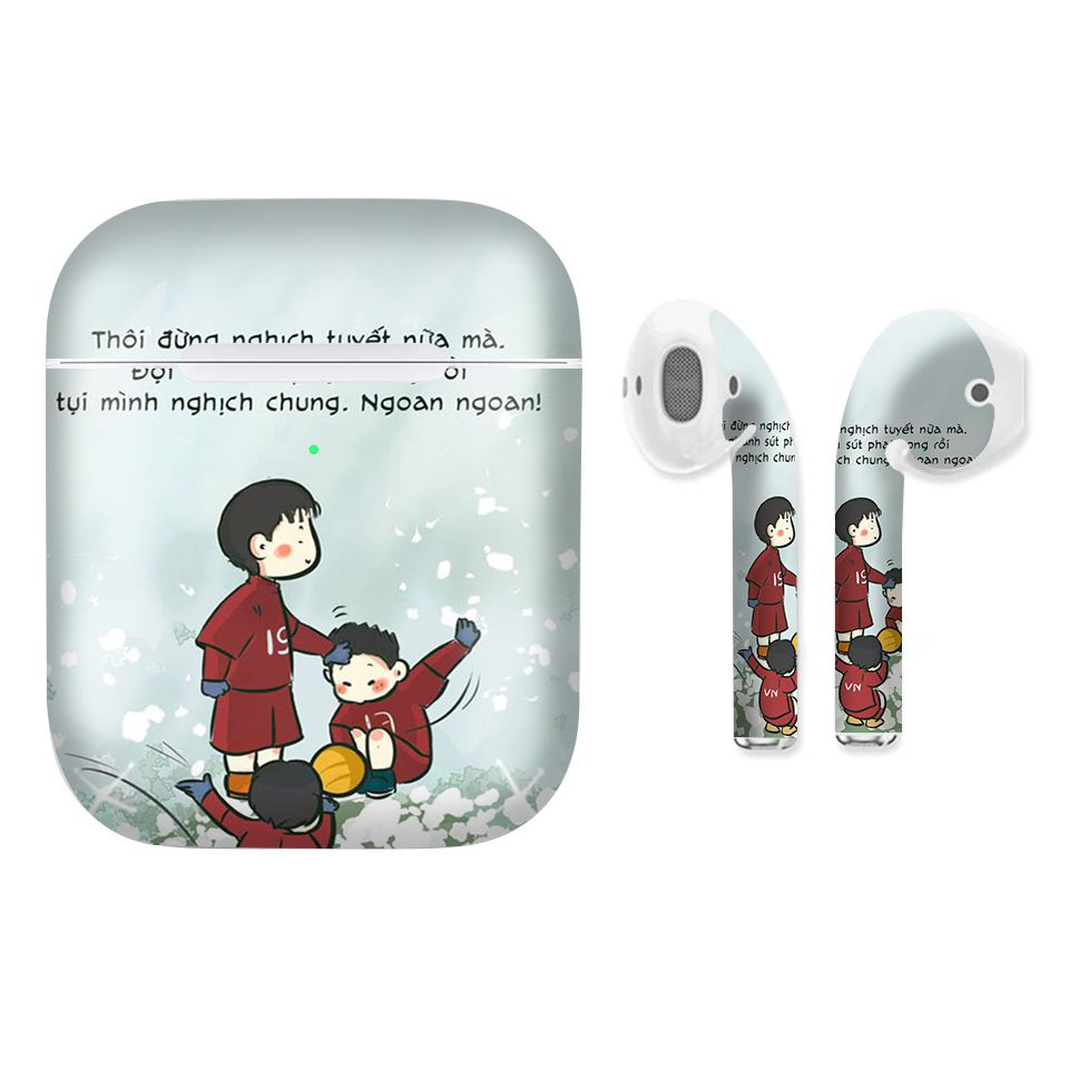 Miếng dán skin chống bẩn cho tai nghe AirPods in hình U23 Việt Nam trên tuyết - Chib015 (bản không dây 1 và 2)