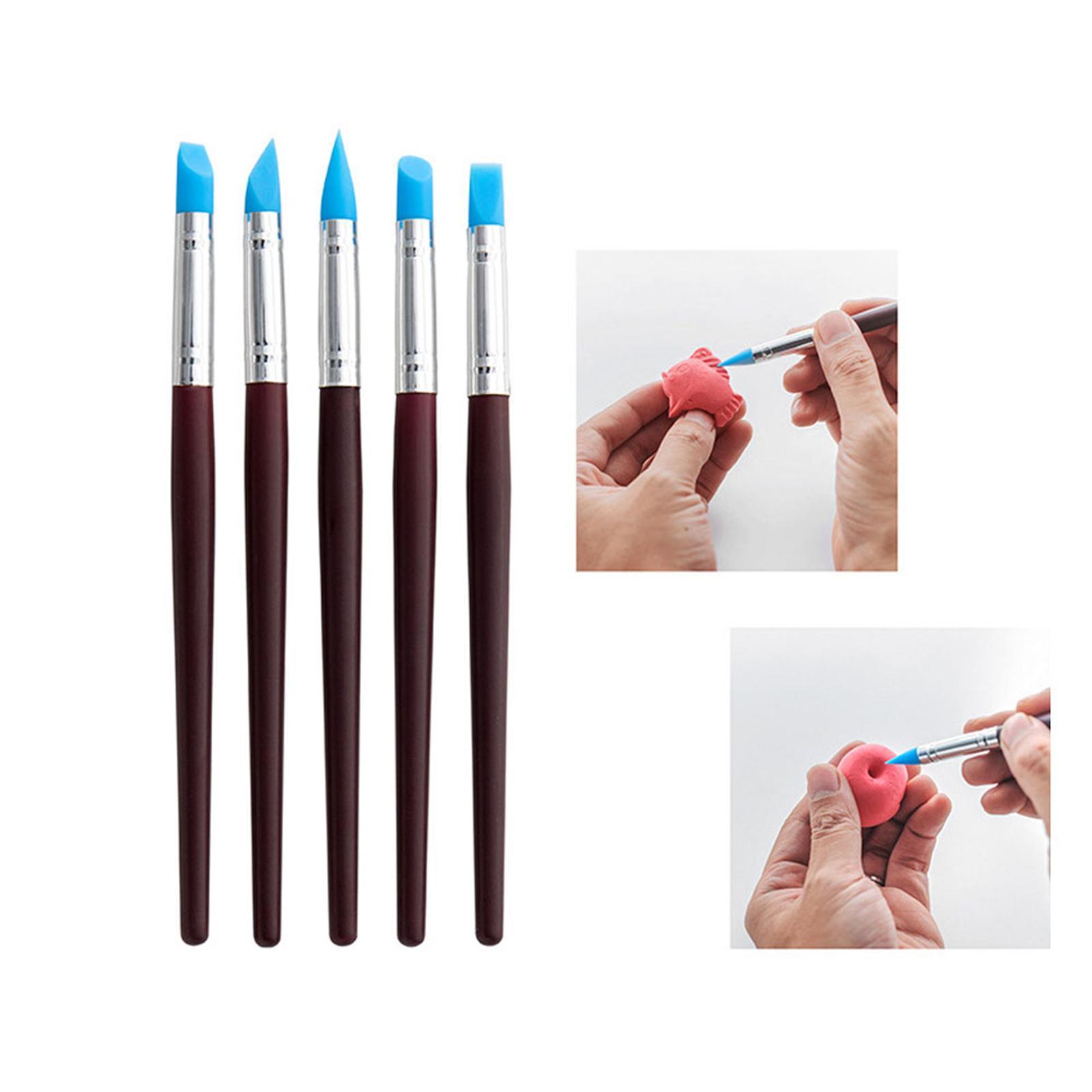 5x Polymer Clay Tools, Silicone Polymer Clay Sculpting Tools, Rubber Tip Paint Brushes Set Pottery Clay Tools for Decorating Carving Polymer