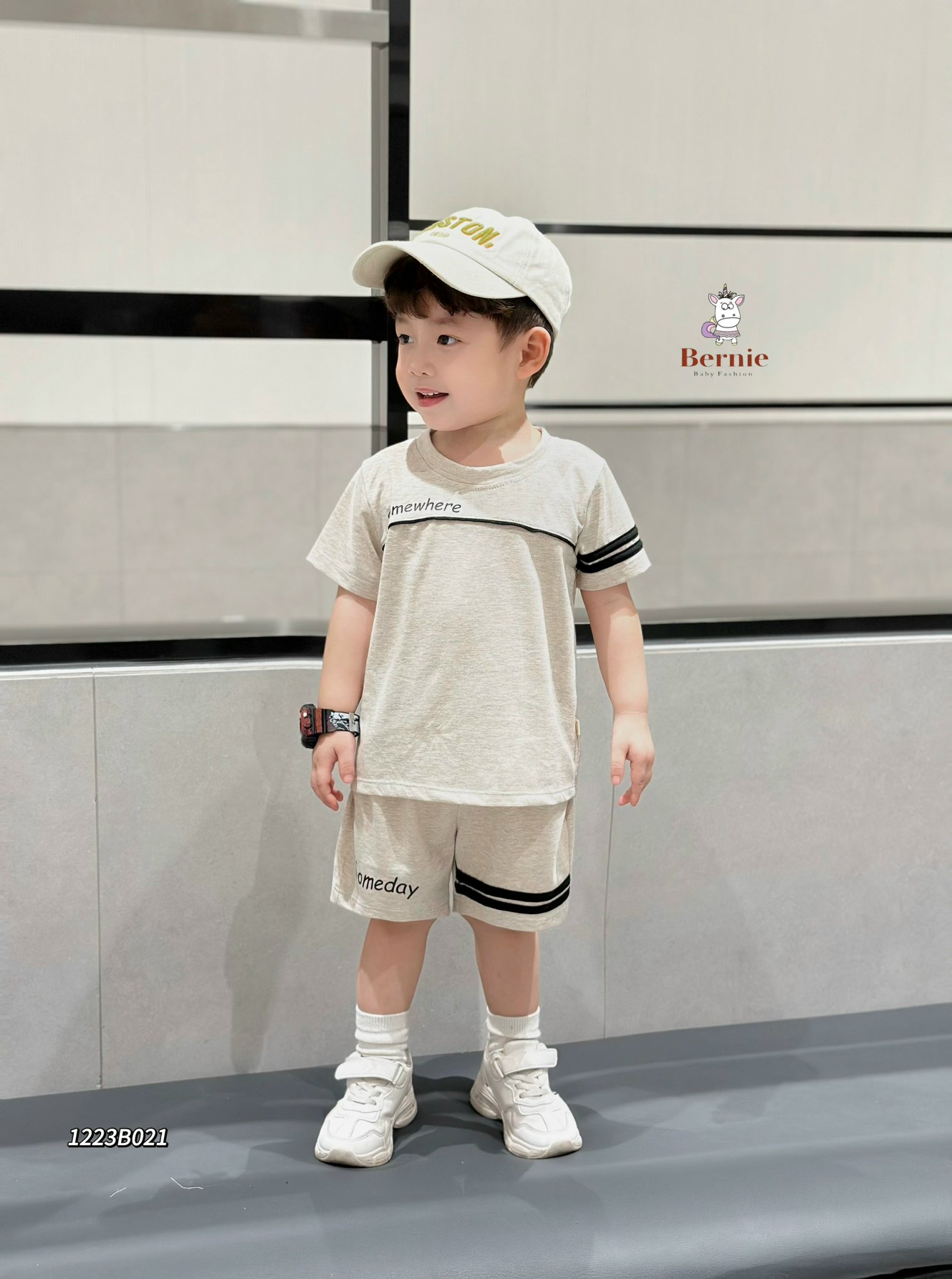 Bộ cộc tay bé trai sành điệu 1-7 tuổi in chữ Some vải co giãn thấm hút mồ hôi kiểu dáng thời trang