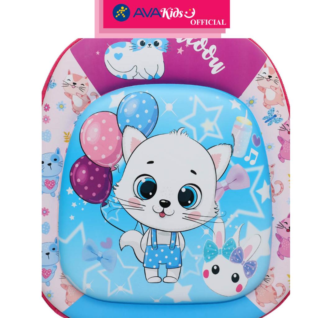Balo cho bé mẫu giáo Á Châu mèo 3D tím - hồng